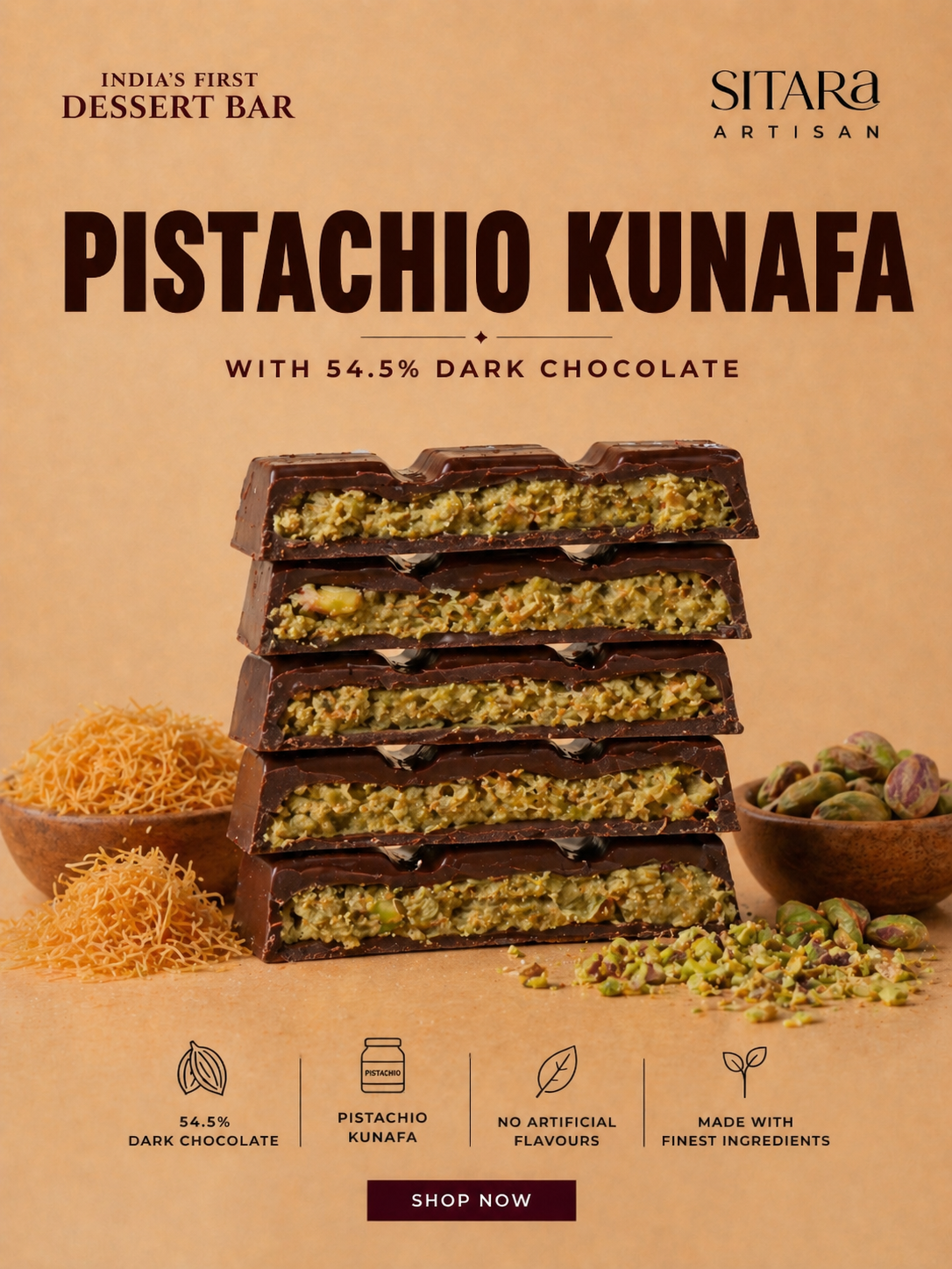 Pistachio Kunafa Bar (Dark)